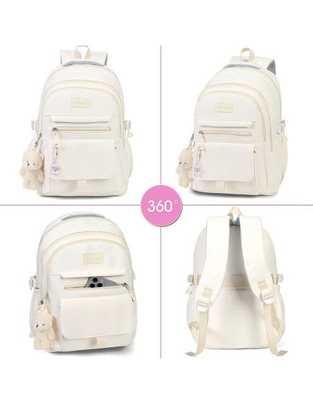 Mochila Escolar Estética PRLINJSK Beige 44.5x33x17.8 cm