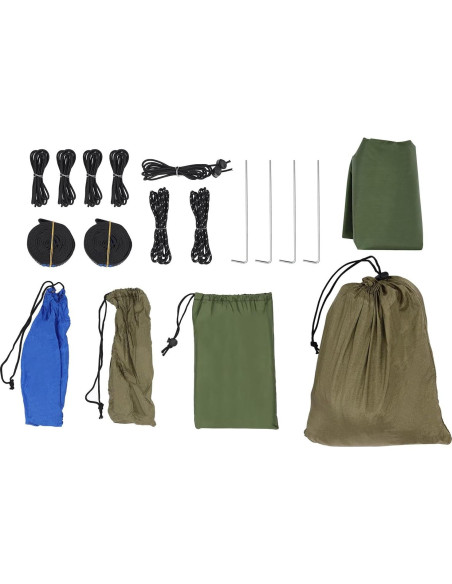 Hamaca de Camping HuaShuani Verde Militar 200kg con Lona Impermeable