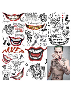 5 Hojas Tatuajes Temporales Halloween Joker VANTATY 20.8x15cm