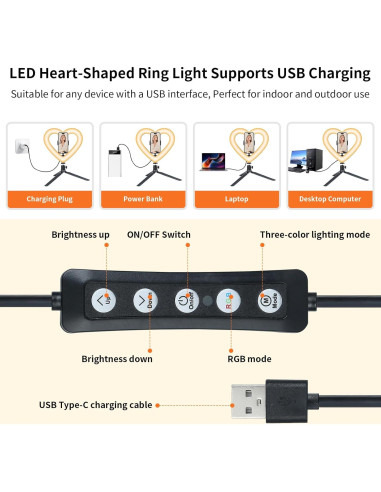 Luz de Anillo RGB 10" PEYOU con Soporte y 47 Modos