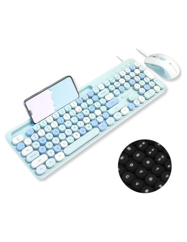 Combo Teclado y Ratón X9 Retroiluminado Azul Pastel 109 Teclas