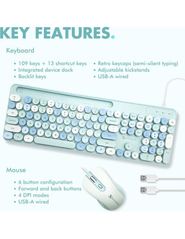 Combo Teclado y Ratón X9 Retroiluminado Azul Pastel 109 Teclas