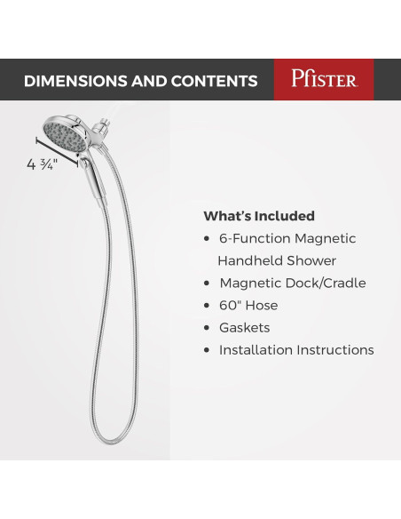 Cabezal de Ducha Portátil Pfister HydroFuse 6 Funciones Cromado