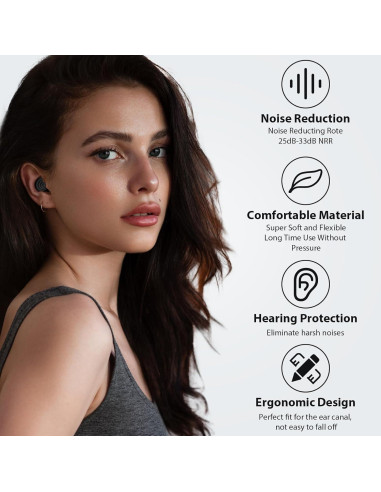 Tapones para oídos Yawsoy negros, reutilizables, 25-33dB
