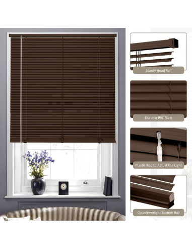 Persianas Mini Cordless Kokorona 45.72x162.56cm PVC Marrón