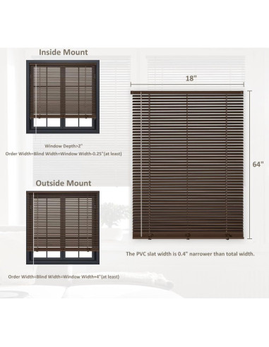 Persianas Mini Cordless Kokorona 45.72x162.56cm PVC Marrón