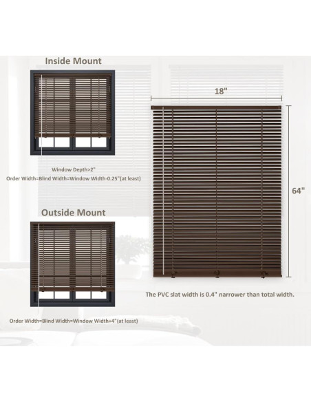 Persianas Mini Cordless Kokorona 45.72x162.56cm PVC Marrón Persianas Mini Cordless Kokorona 45.72x162.56cm PVC Marrón