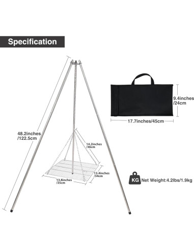 Parrilla de trípode Lineslife de acero inoxidable 35.1 cm