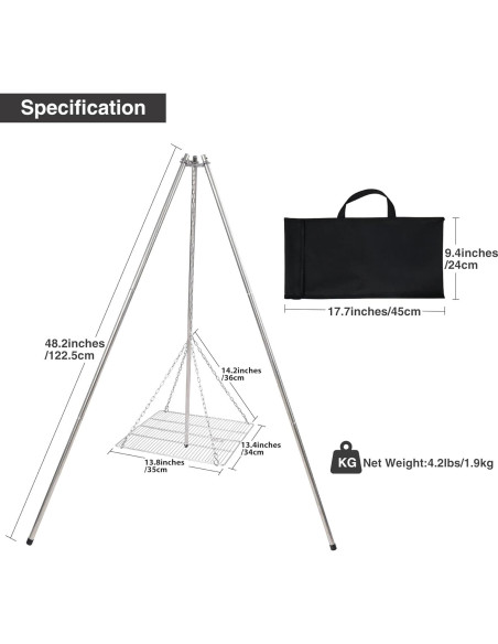 Parrilla de trípode Lineslife de acero inoxidable 35.1 cm