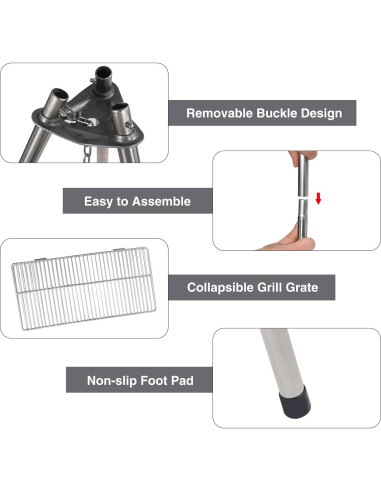 Parrilla de trípode Lineslife de acero inoxidable 35.1 cm