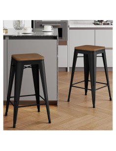 Sillas de Bar Apilables Alunaune 2 Piezas 61 cm Metal Negro