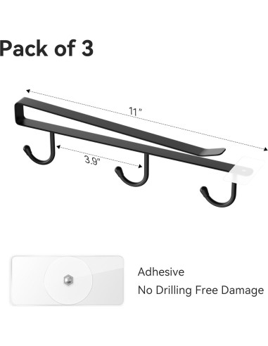 Soporte para Tazas ECROCY Negro, Organizador de Gabinete 3pcs