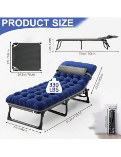 Cama de Camping Plegable SnozeFlex con Colchón 190x69cm Azul 2