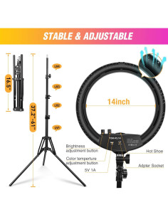Anillo de Luz LED 14" Yesker con Soporte y Control Remoto 2