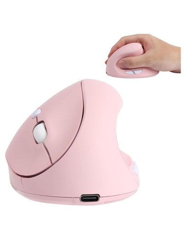 Ratón Inalámbrico Ergonómico Vertical Rosa Recargable para PC