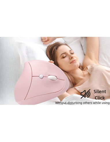 Ratón Inalámbrico Ergonómico Vertical Rosa Recargable para PC