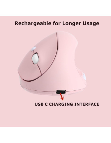 Ratón Inalámbrico Ergonómico Vertical Rosa Recargable para PC