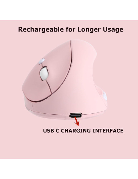 Ratón Inalámbrico Ergonómico Vertical Rosa Recargable para PC