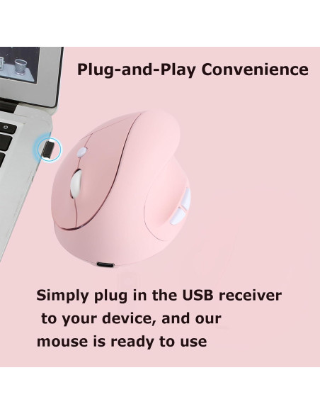 Ratón Inalámbrico Ergonómico Vertical Rosa Recargable para PC