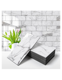 Azulejos autoadhesivos Vamos Tile PVC 7.62x15.24cm Blanco Brillante