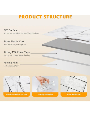 Azulejos autoadhesivos Vamos Tile PVC 7.62x15.24cm Blanco Brillante