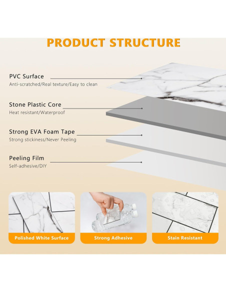 Azulejos autoadhesivos Vamos Tile PVC 7.62x15.24cm Blanco Brillante