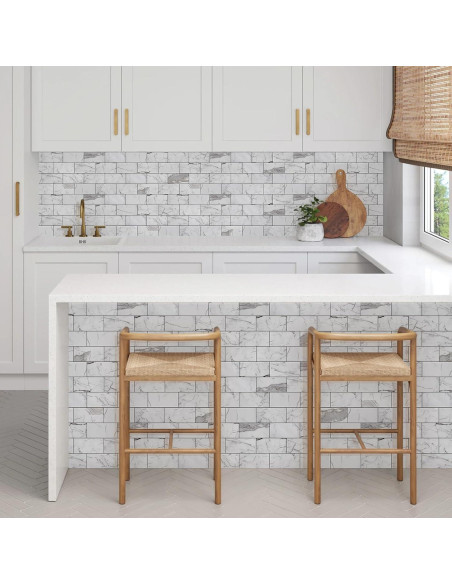 Azulejos autoadhesivos Vamos Tile PVC 7.62x15.24cm Blanco Brillante