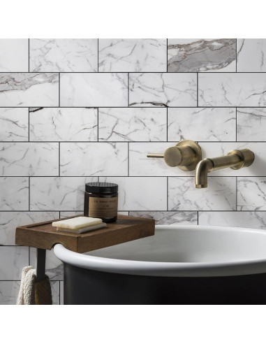 Azulejos autoadhesivos Vamos Tile PVC 7.62x15.24cm Blanco Brillante