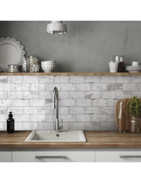 Azulejos autoadhesivos Vamos Tile PVC 7.62x15.24cm Blanco Brillante