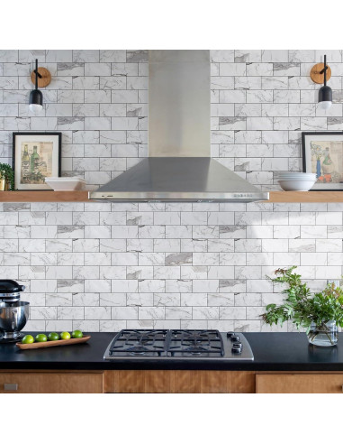 Azulejos autoadhesivos Vamos Tile PVC 7.62x15.24cm Blanco Brillante