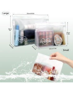 Paquete de 5 bolsas de tocador TSA PEVA 3 grandes 2 medianas 2