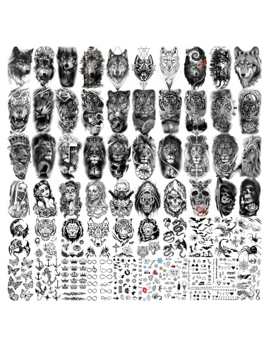60 Hojas Tatuajes Temporales 3D GOROMON Animales Negros