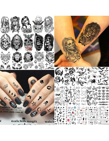 60 Hojas Tatuajes Temporales 3D GOROMON Animales Negros