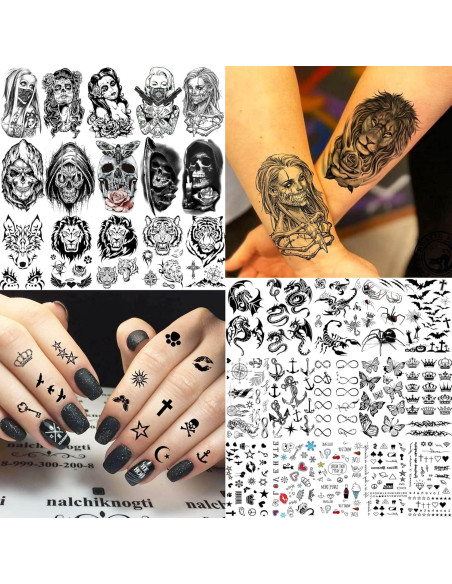 60 Hojas Tatuajes Temporales 3D GOROMON Animales Negros