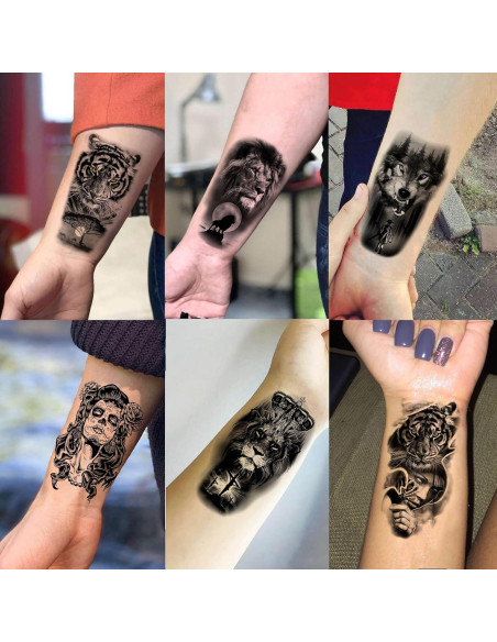 60 Hojas Tatuajes Temporales 3D GOROMON Animales Negros