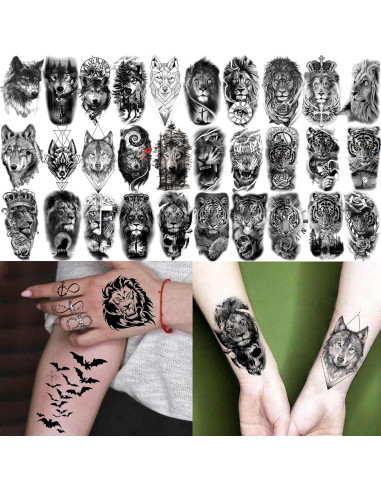 60 Hojas Tatuajes Temporales 3D GOROMON Animales Negros