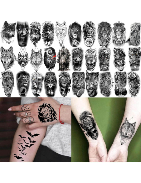 60 Hojas Tatuajes Temporales 3D GOROMON Animales Negros