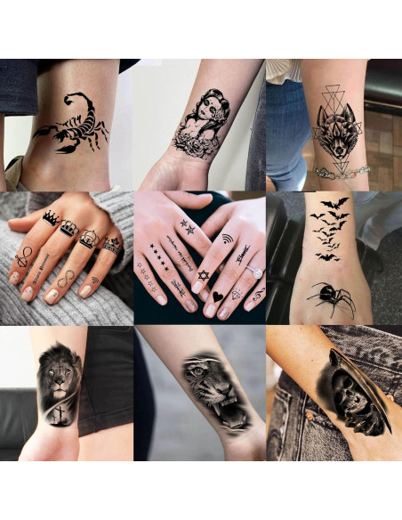 60 Hojas Tatuajes Temporales 3D GOROMON Animales Negros