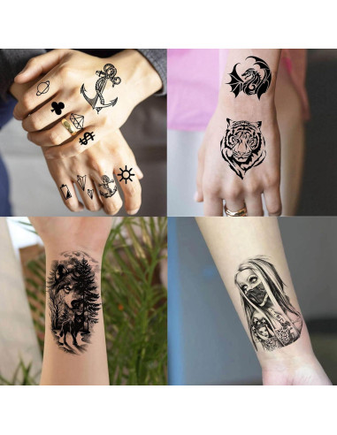 60 Hojas Tatuajes Temporales 3D GOROMON Animales Negros