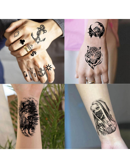 60 Hojas Tatuajes Temporales 3D GOROMON Animales Negros