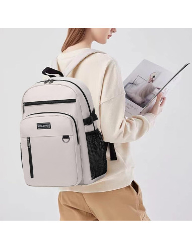 Mochila Escolar MIRLEWAIY Ligera 44cm Resistente al Agua Beige