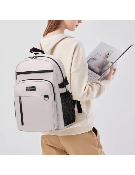 Mochila Escolar MIRLEWAIY Ligera 44cm Resistente al Agua Beige