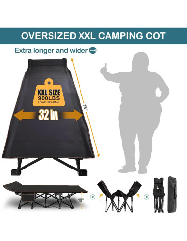Cama Plegable XXL NAIZEA para Adultos, Alta Resistencia, Negro