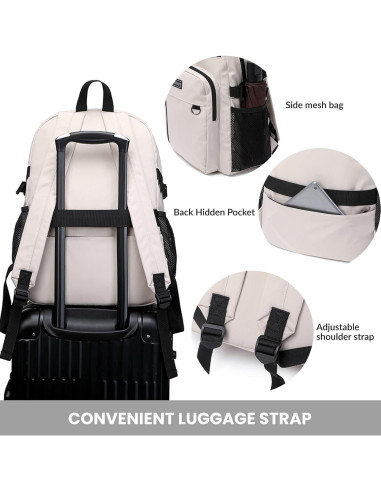Mochila Escolar MIRLEWAIY Ligera 44cm Resistente al Agua Beige