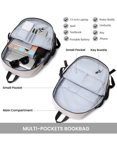 Mochila Escolar MIRLEWAIY Ligera 44cm Resistente al Agua Beige