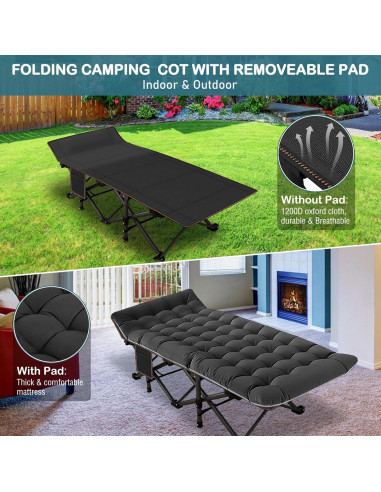 Cama Plegable XXL NAIZEA para Adultos, Alta Resistencia, Negro