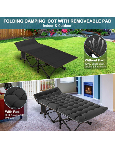 Cama Plegable XXL NAIZEA para Adultos, Alta Resistencia, Negro