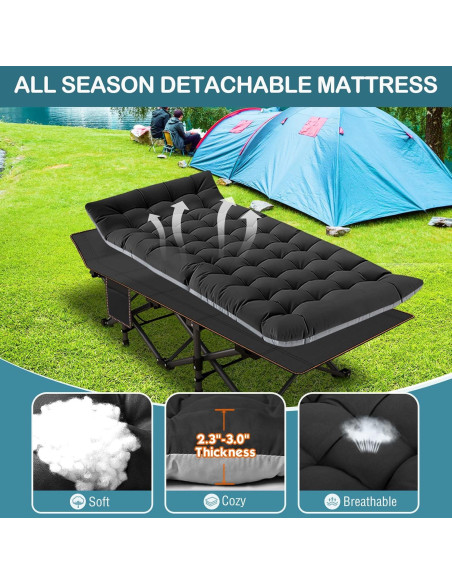 Cama Plegable XXL NAIZEA para Adultos, Alta Resistencia, Negro