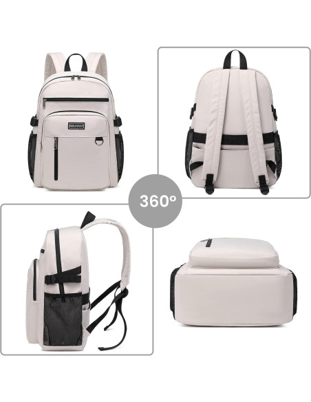 Mochila Escolar MIRLEWAIY Ligera 44cm Resistente al Agua Beige