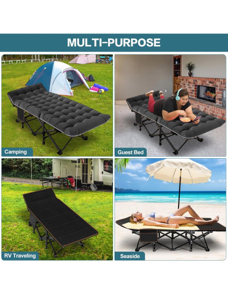 Cama Plegable XXL NAIZEA para Adultos, Alta Resistencia, Negro